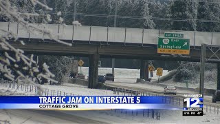 Traffic jam on I-5 north in southern Lane County