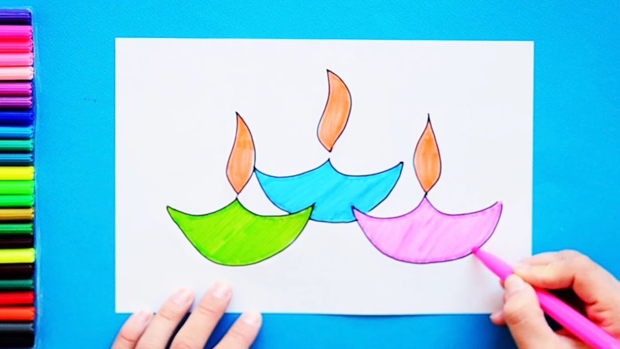 How to draw Diwali Lamps (Diyas) YouTube
