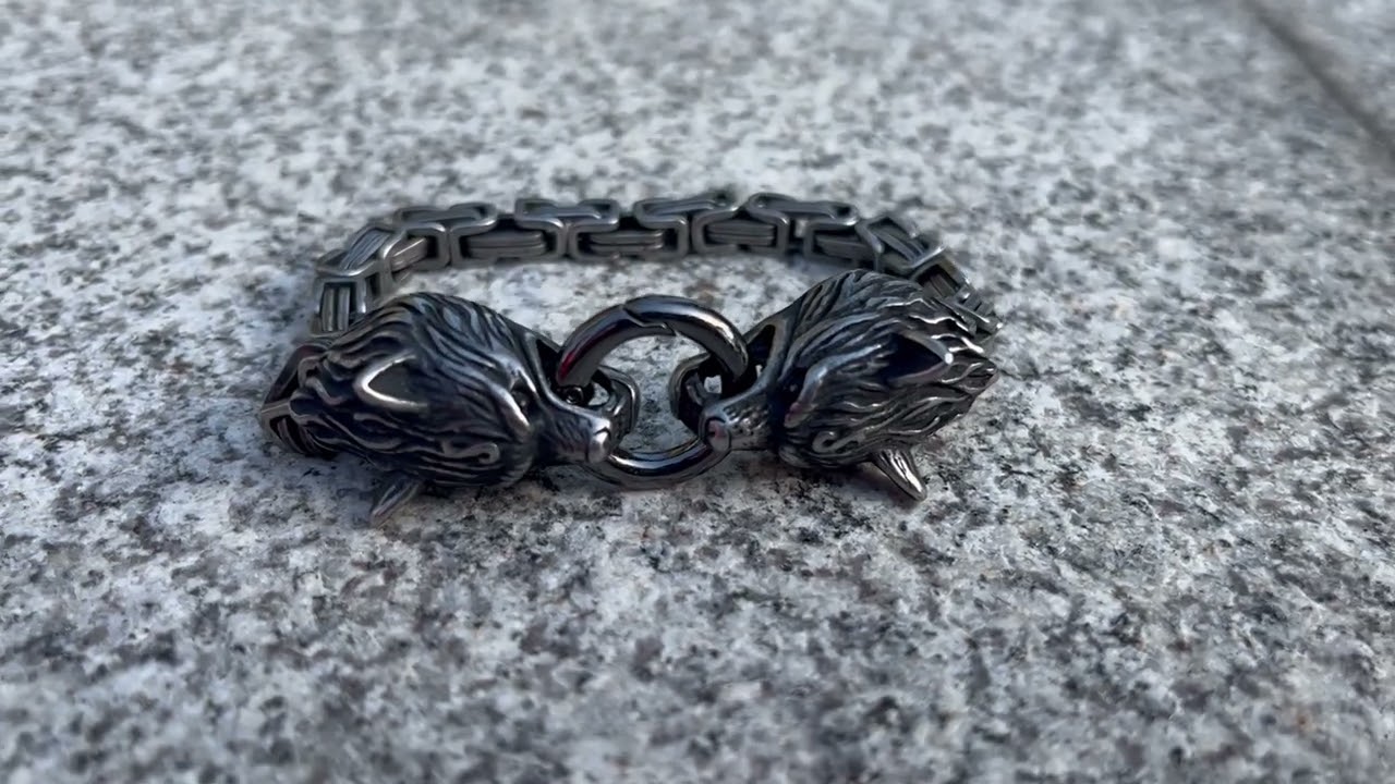 Black Fenrir wolf bracelet China viking jewellery wholesaler