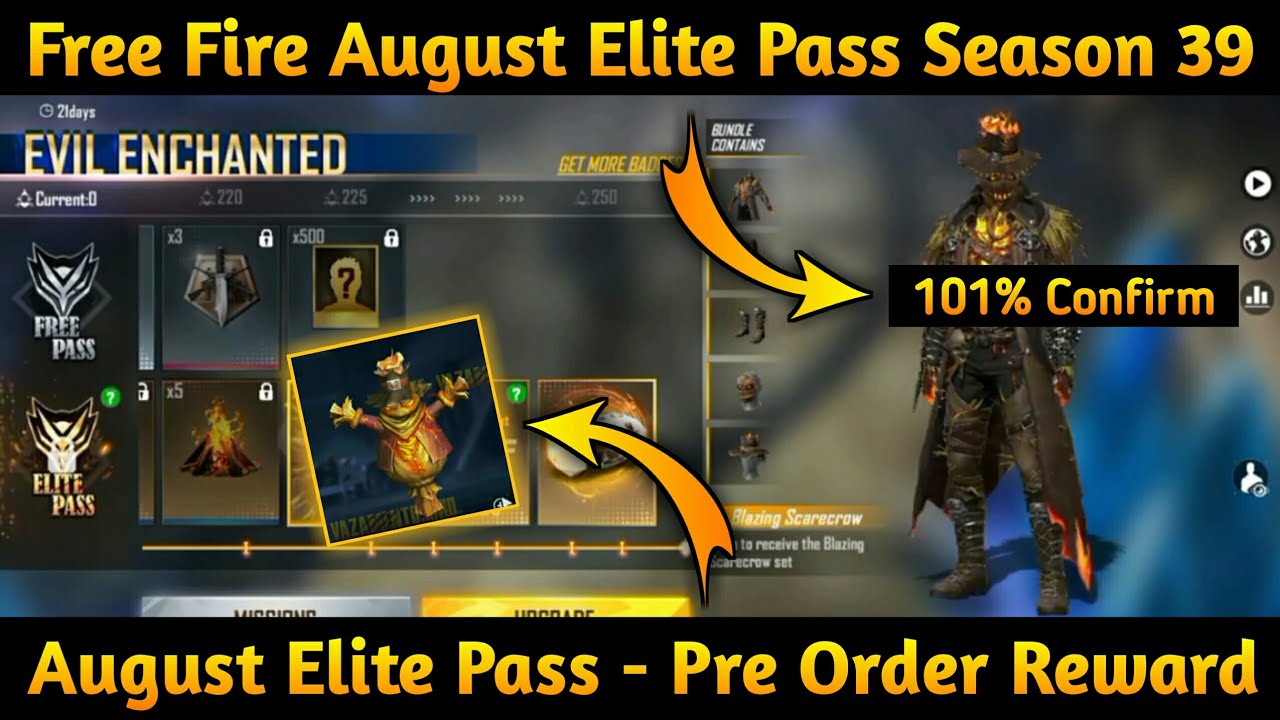 August Elite Pass Free Fire 2021 | August Month Elite Pass Pre Order Reward | Season 39 Elite Pass