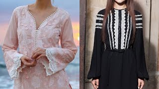 Lace Design On Suit Lace Kurti Design Lace Kurti Patterns White Lace Kurti Designs