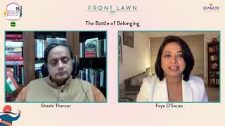 Dr Shashi Tharoor with Faye D'Souza discussing 'The Battle Of Belonging' at Jaipur lit Fest