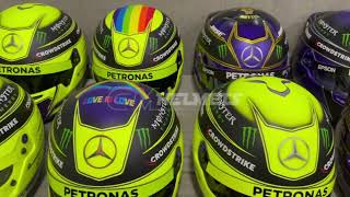 INCREDIBLE SET OF LEWIS HAMILTON'S 2020, 2021 AND 2022 FORMULA 1 HELMETS - FULL-SIZE REPLICAS