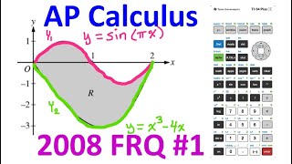 2008 FRQ 1 - Area Between Functions and Volume by Sections (TI-84) [AP Calculus]