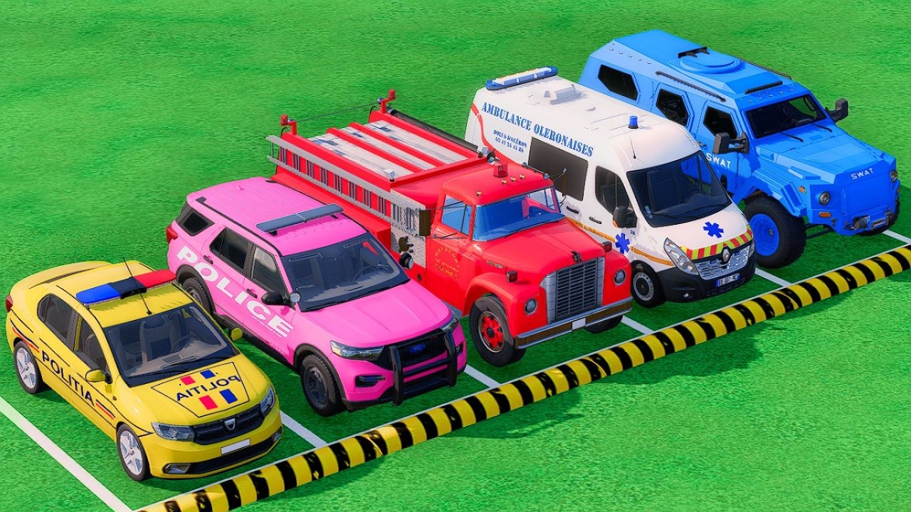 TRANSPORTING DACIA POLICE CARS, FIRE DEPARTMENT, AMBULANCE VEHICLES WITH TRUCKS ! FS 22 #50