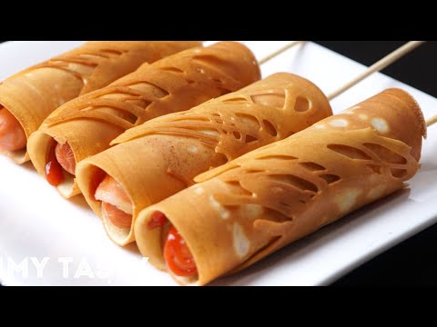ขนมโตเกียวสูตรแป้งกรอบ สอดไส้ด้วยไส้กรอกพันเบคอน