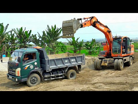 Máy Xúc Doosan Làm Việc, Xe Ô Tô Tải Ben Chở Cát | Excavator Truck | TienTube TV