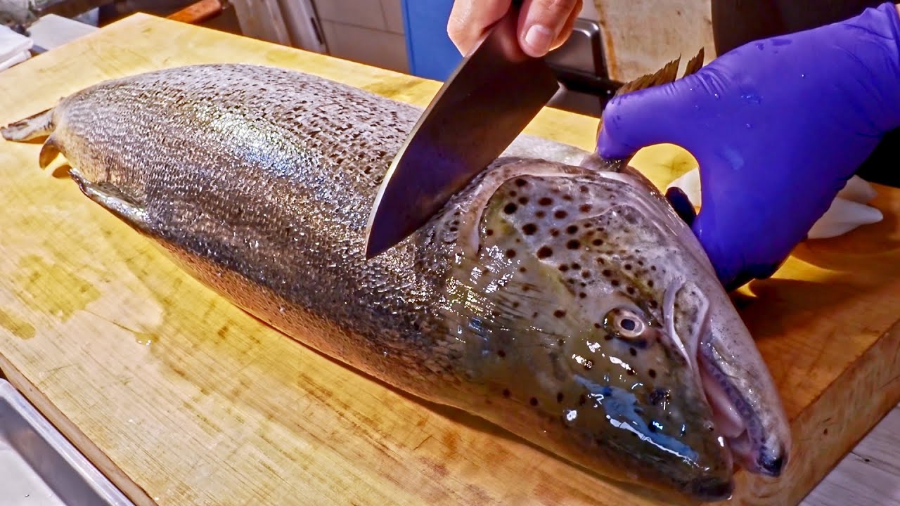 Amazing！Salmon Cutting Skills, Salmon Roe Rice, Luxurious Sashimi/鮭魚切割技能, 鮭魚卵丼飯, 炙燒握壽司製作