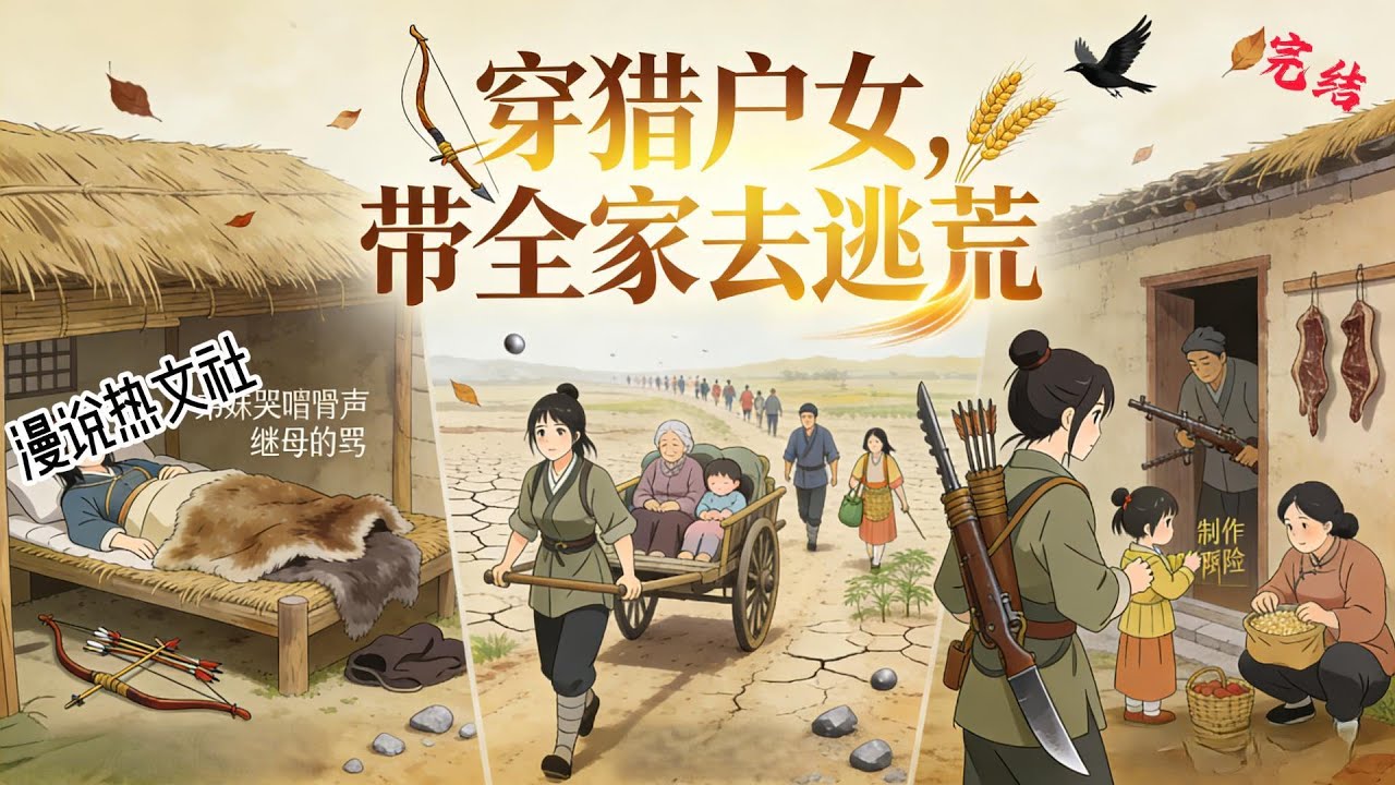 完结《穿猎户女，带全家去逃荒》林紫曦穿越到了一个未知的朝代，穿成一个刚死了丈夫，还有三个孩子的猎户之女。村子还没待一天呢，匆匆跟村里人踏上逃荒之路。#逃荒#种田#古代言情