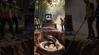 Workers try to rescue a snake with her eggs from a deep hole 😱🐍🥚#wildlife#snake#nature#animals#short