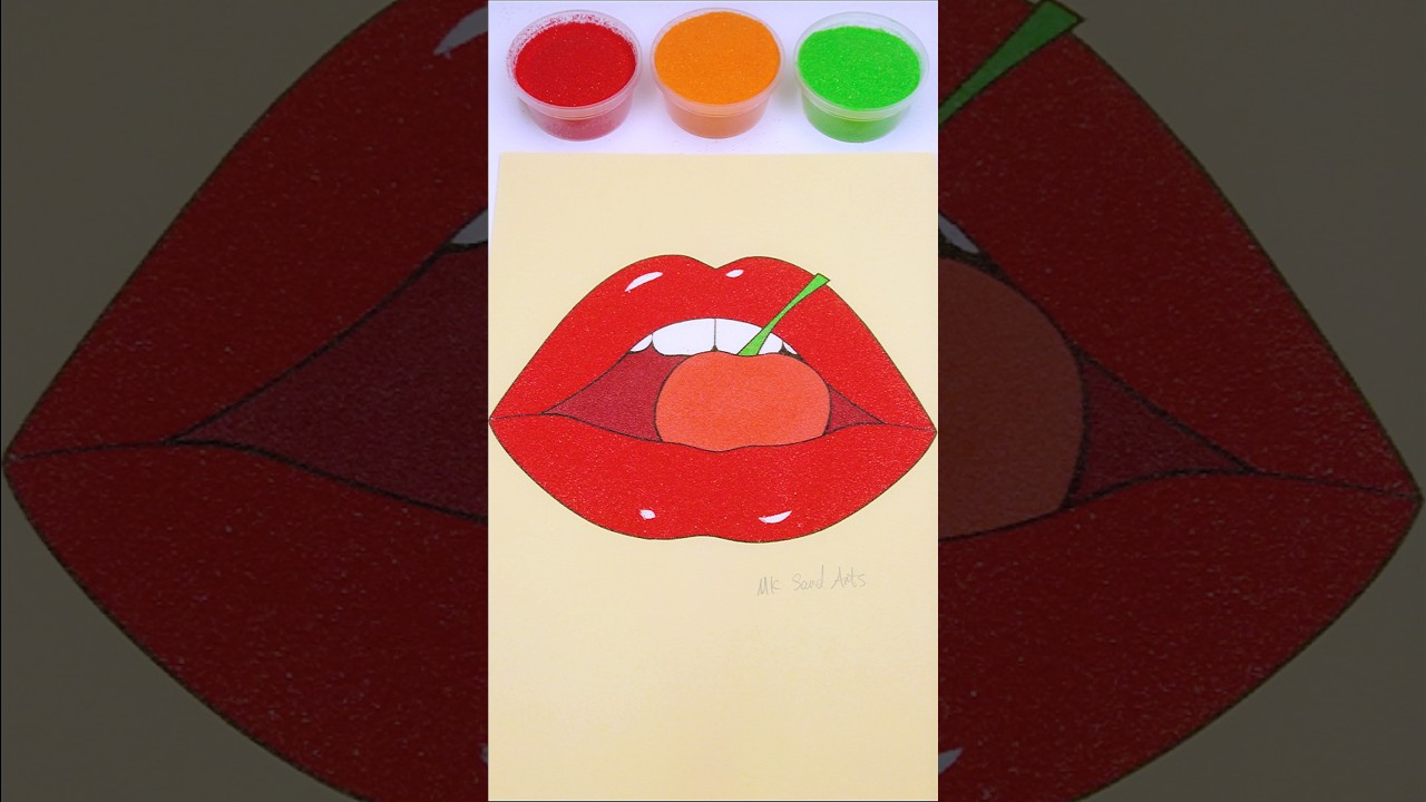 👄Cherry Lips 🍒Sand ASMR #asmr #sandasmr #sandpainting #satisfying #relaxing #coloring #lips