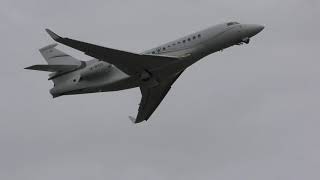 M WING Gama Aviation Dassault Falcon 7X aircraft takes off Cambridge UK 1jul2020  4p