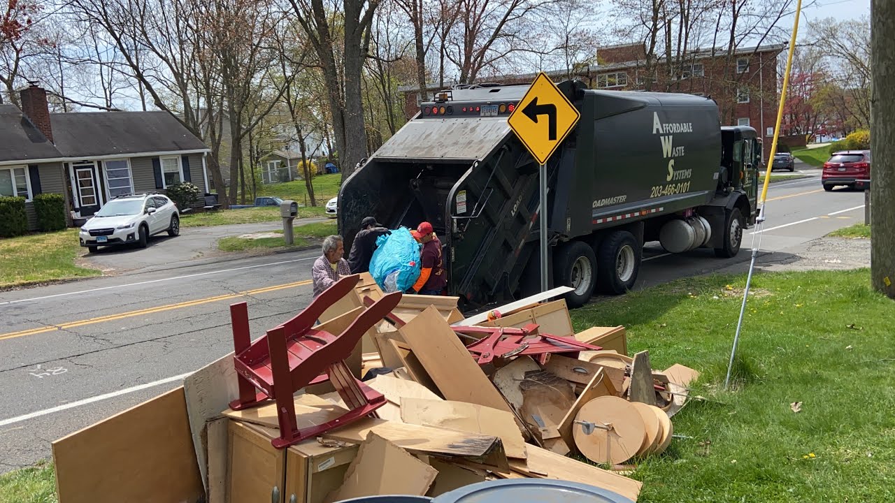 Spring Cleanup: Massive Bulk Trash Pile Crushed by Garbage Truck
