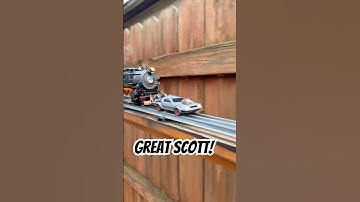 Train pushes a Delorean Time Machine! GREAT SCOTT! #backtothefuture #shorts #80s