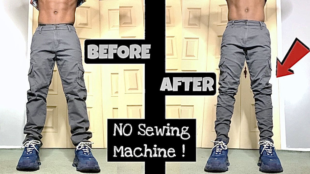 HOW TO Self Taper PANTS Without Sewing Machine !! * USED A STAPLER ...
