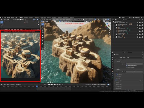 Project Ancient Cliffside City - Concept From AI image to 3D View (EEVEE render) PORTFOLIO
