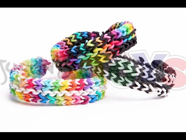 REVERSIBLE Rainbow Loom Bracelet Rainbow Black or White Rubber