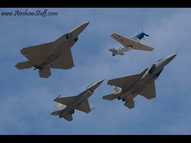 RARE P-51/F-16/F-15/F-22 Formation - USAF Heritage Flight