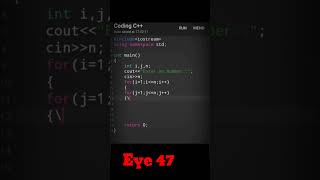 Best Pattern C++ Programing..#shorts #coding #shortvideo #youtubeshorts #c