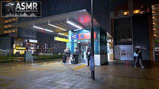 [ASMR] Typhoon Night Walk in Tokyo through Heavy Rain and Strong Winds | Japan 4K HDR