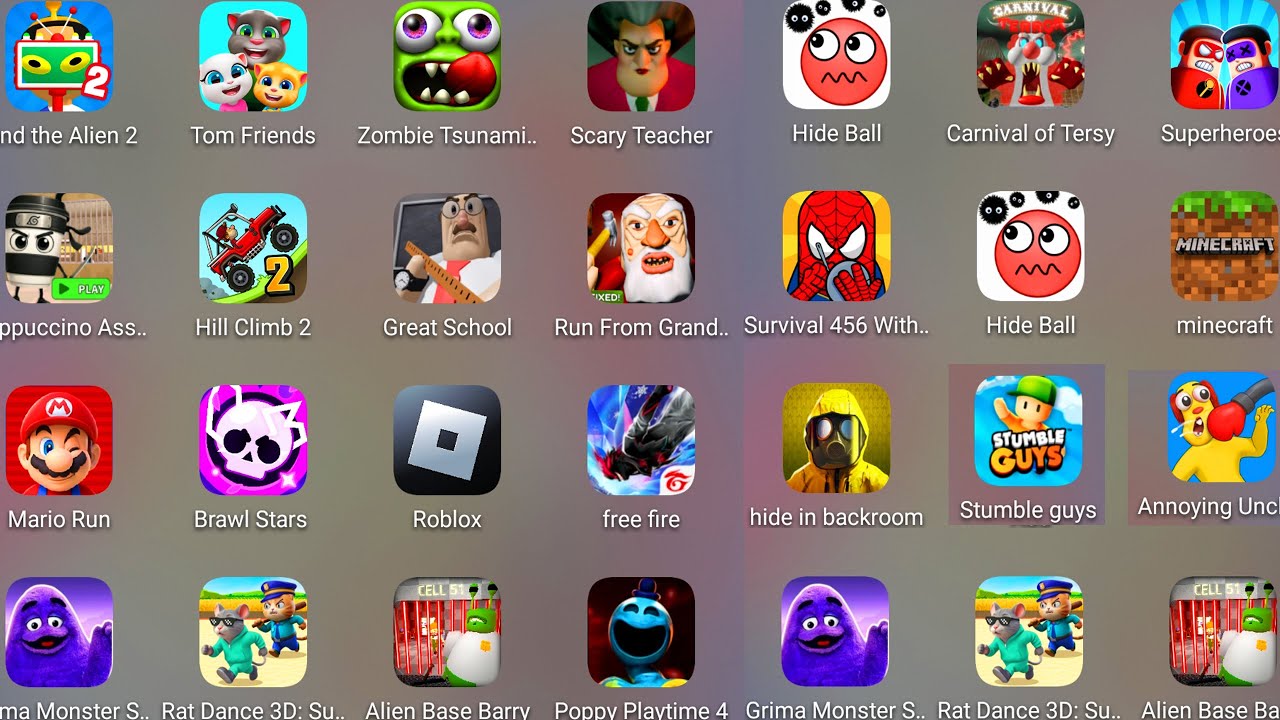 Roblox,Poppy Playtime 4,Carnival of Terror,RUN FROM GRANDPA!,Stumble Guys,Minecraft,Save Prisoner...