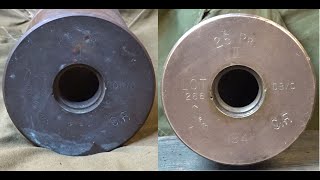 WW2 25 pounder shell - cleaning brass with lemon juice