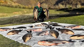 We Caught Huge Carp In A Mountain Lake And Cooked Dinner For The Whole Village Family!