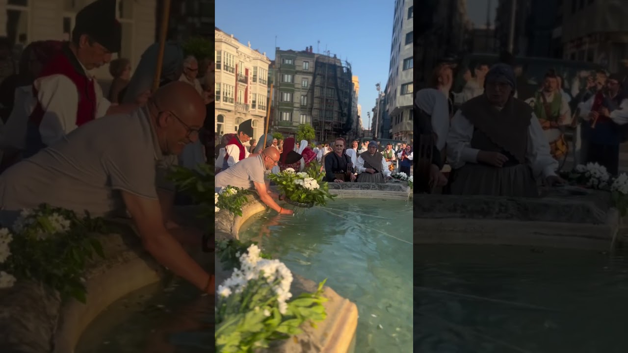 Estamos en Gijón en una de las tradiciones más bonitas de Asturias: el engalanado las fuentes.