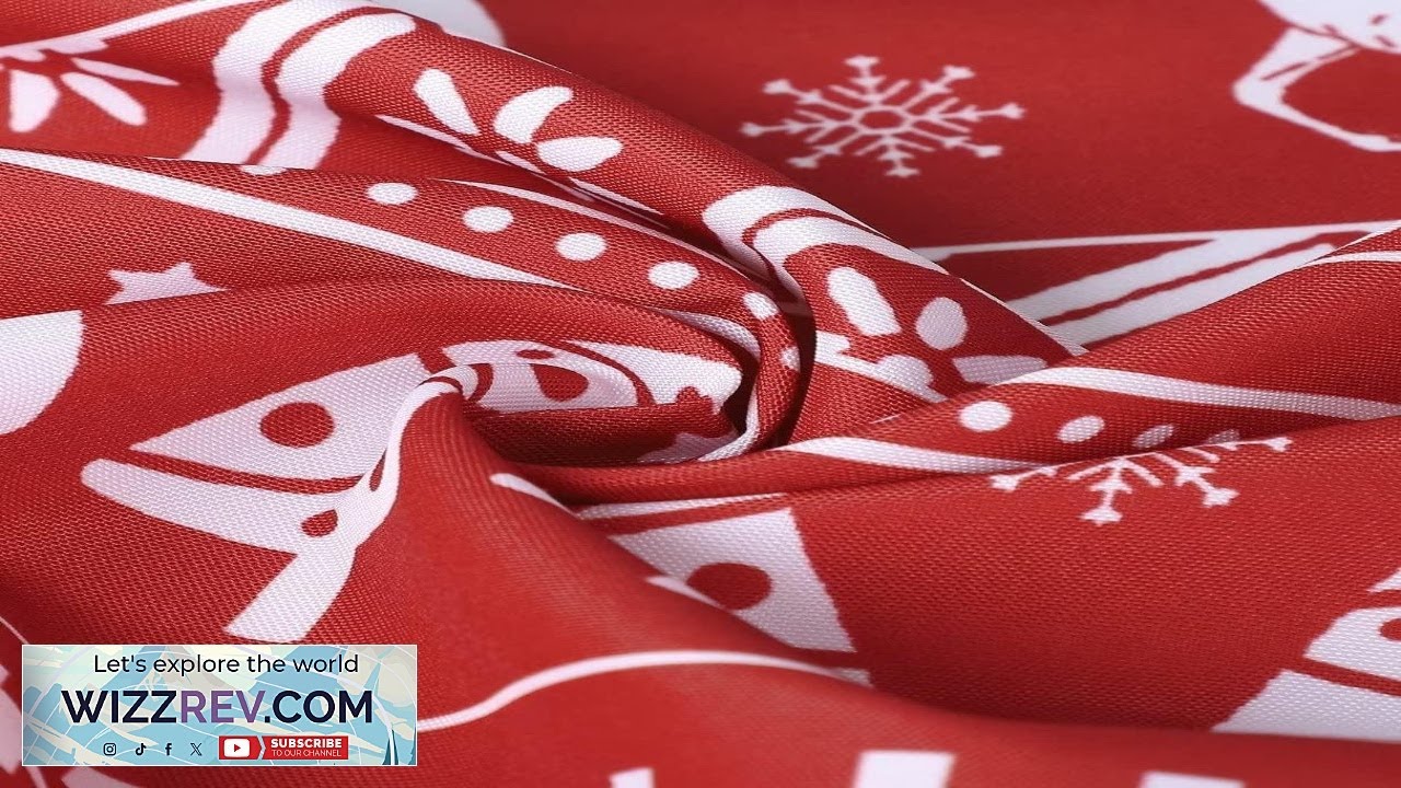 Короткие рождественские шторы Garvee из холста с красными снежинками и изображением ёлки ​​и оленя.