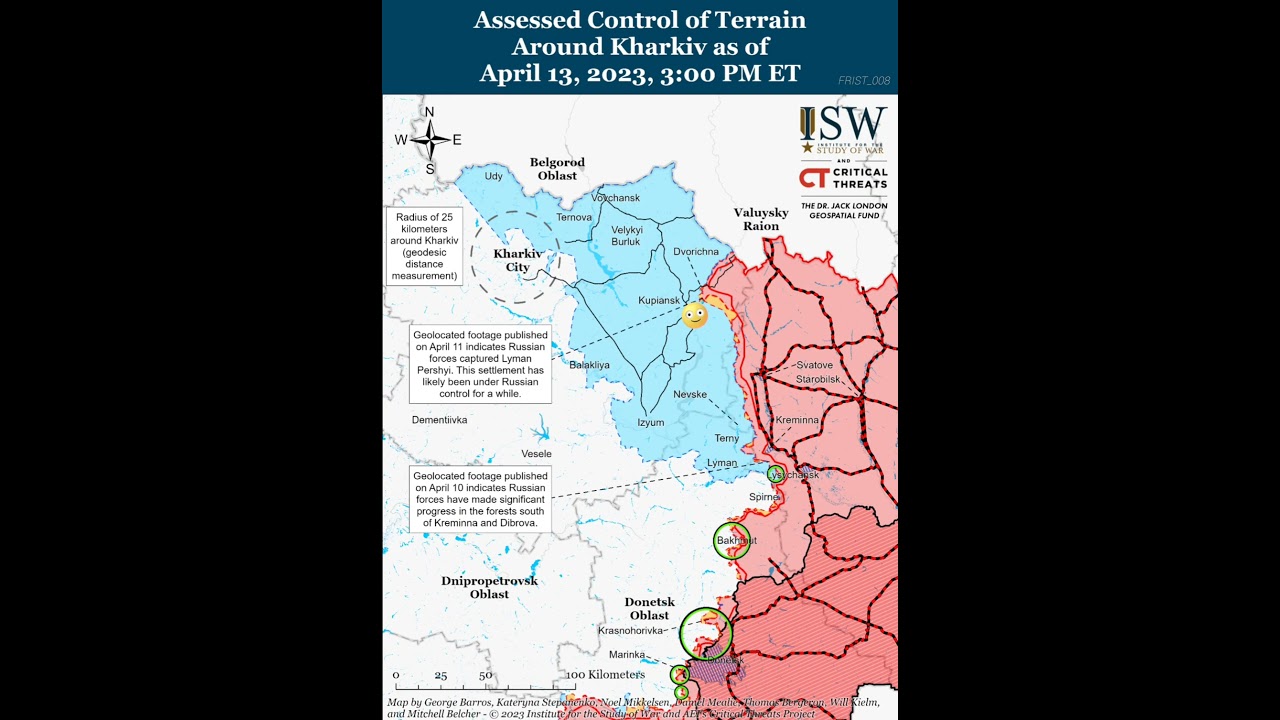Харьков, Луганск: 10 апреля – 17 апреля 2023: карта (Россия против Украины)