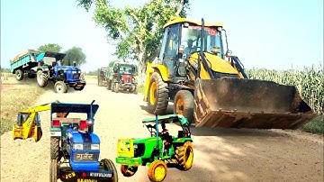 Jcb 3dx Machine Backhoe Loader Working Loading Mud in Trolley Eicher 380, Massey 241, John Deere