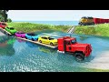 Trailer Transporter Truck Speed Bumps Car Rescue - Cars vs Deep Water – BeamNG.Drive | BeamNG #57