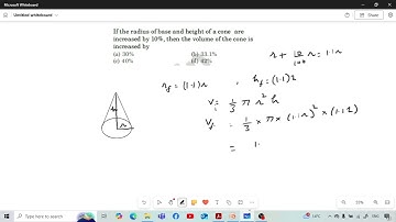 If the radius of base and height of a cone are increased by 10%, then the volume of the cone is....