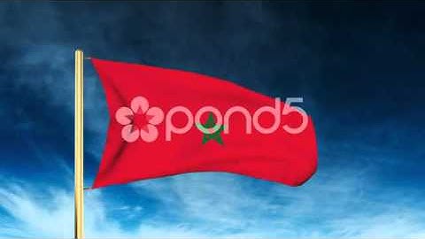 Morocco Flag Slider Style. Waving In The Wind With Cloud Background Animation