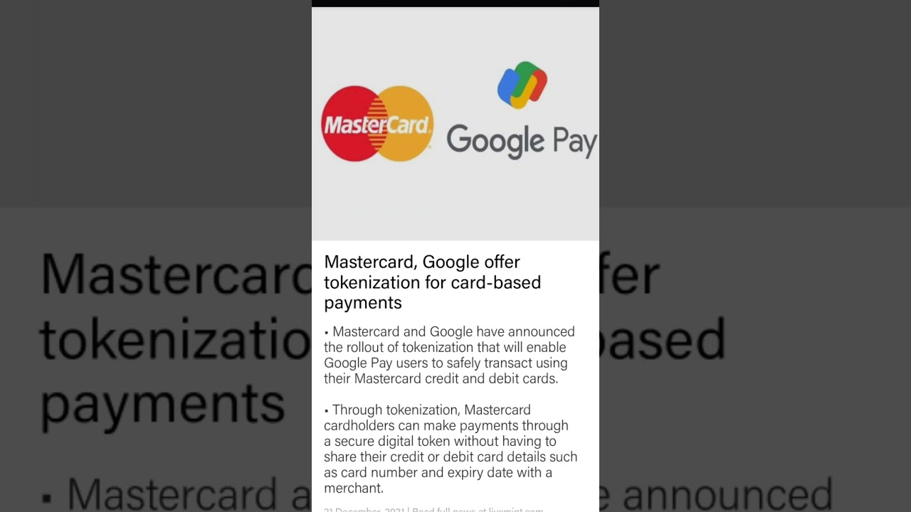 Master card google office tokenization for card based payment