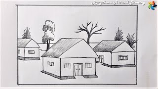 Scenery Drawing with Z letters | My Home in village Scenery | Easy Drawing Tutorial- Z