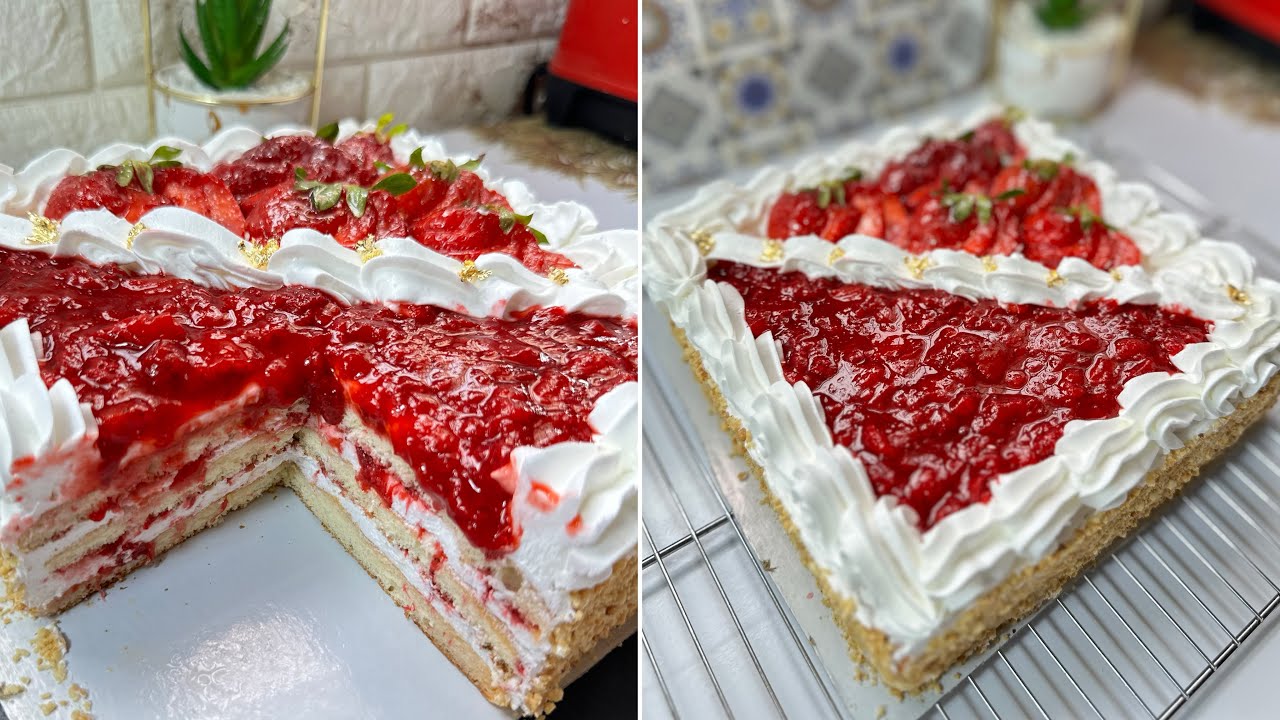 باتيسري صنع منزلي غير ب4 حبات بيض بزاف بنينة بحشو بذوق الفرولة