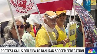 Protesters gather at SoFi Stadium to oppose Iran's World Cup participation