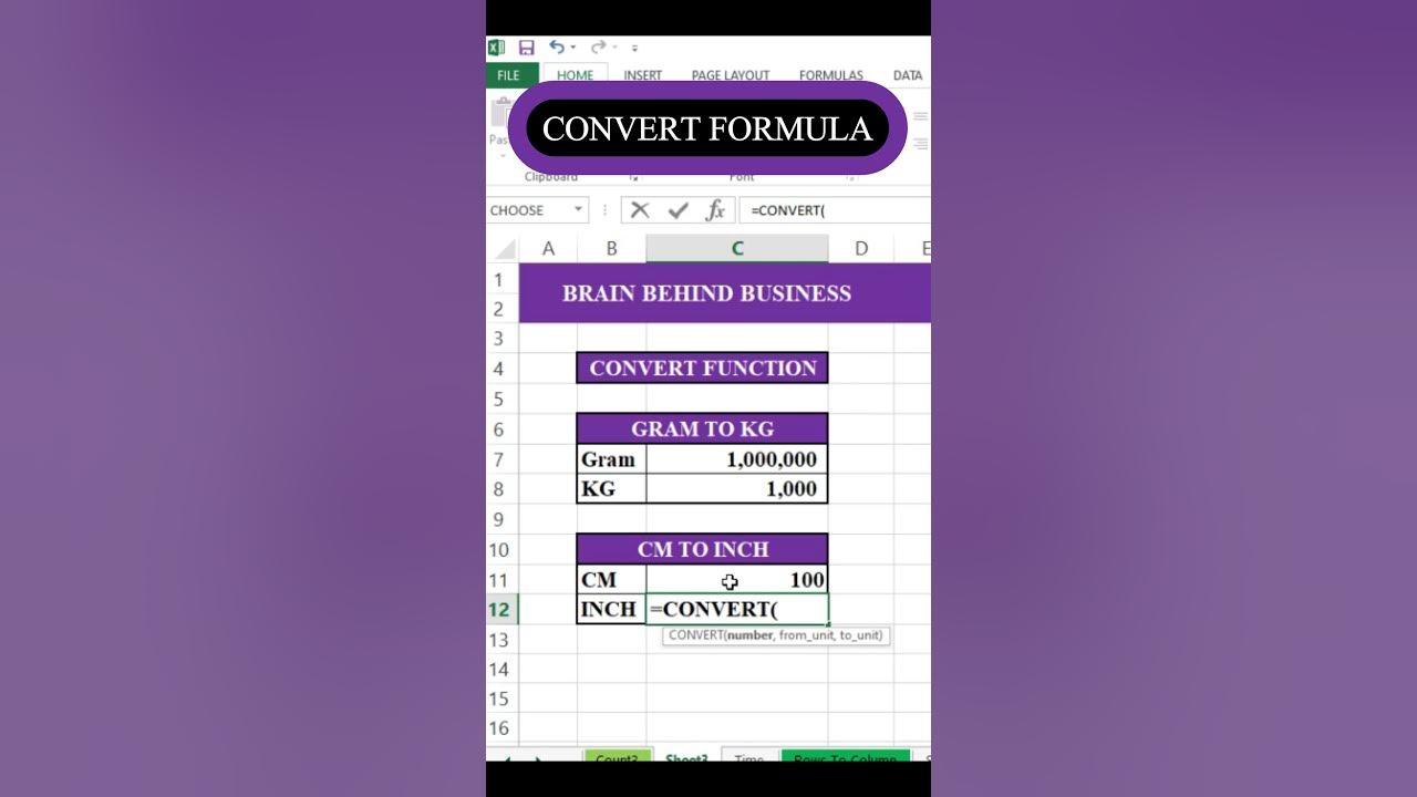How to use the convert formula in excel gram to kg with convert function youtube