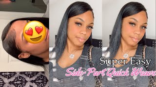 HOW TO: Natural Looking Side Part Quick Weave | NO BRAIDS (BRAIDLESS)