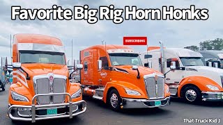 Favorite Semi Truck and Big Rig Horn Honk Compilation 