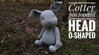 Cotter pin jointed Head crochet teddy toy, O-shaped. How to attach a joints cotter pin to a toy.