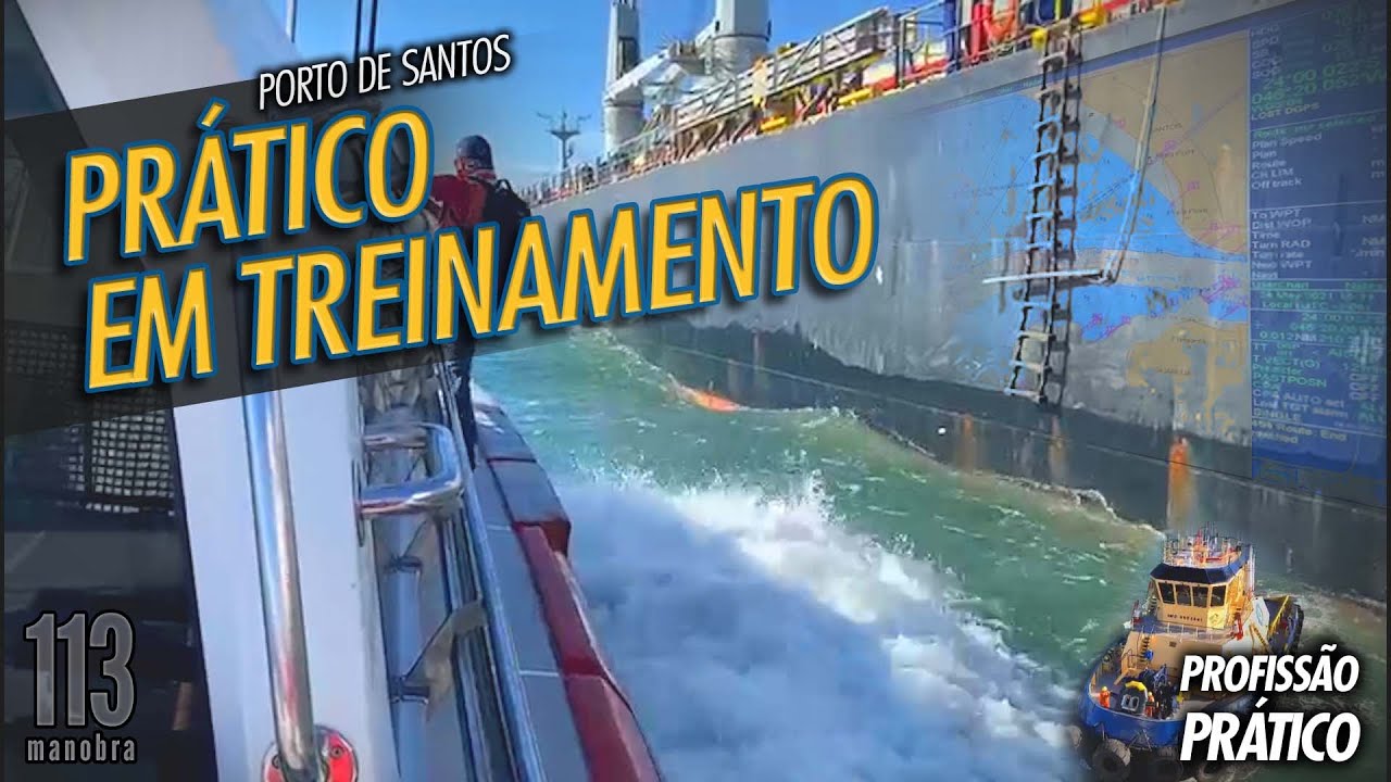 Pratico em treinamento atracando navio Thalis no porto de Santos