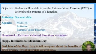Calculus AB - Unit 5 Day 1 - EVT Extreme Value Theorem