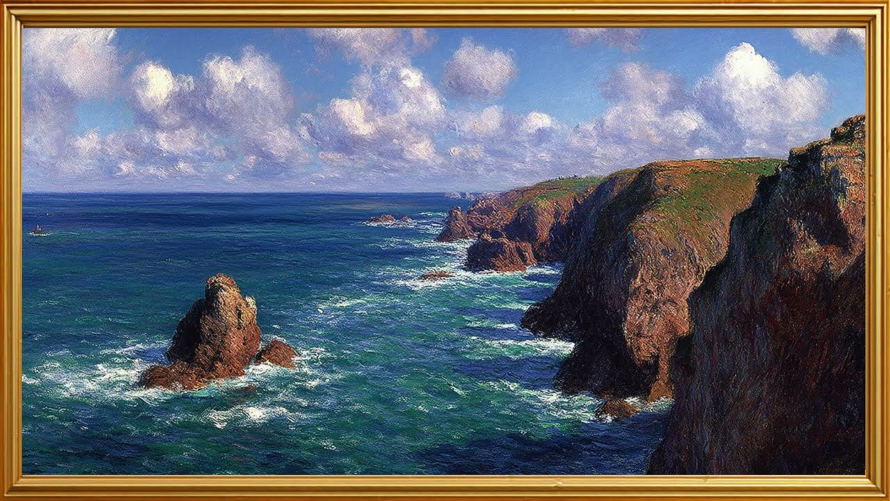 FRAME TV ART | BEAUTIFUL COASTAL PAINTING FRAME TV ART | Golden Frame Tv Art 4k