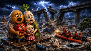 🌧️ Aalu Family vs Dangerous Flood 😭 Emotional Village Story | Hindi Cartoon Animation