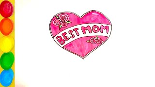 How to Draw Best Mom Bubble Letters and Heart step by step easy drawing How to Draw Best Mom Bubble Letters and Heart step by step easy drawing