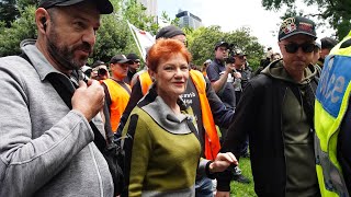‘Discussion we can’t have’: Pauline Hanson attends anti-immigration protest