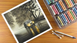 Rainy Season Oil Pastel Scenery Drawing Step By Step Realistic Oil Pastel Drawing