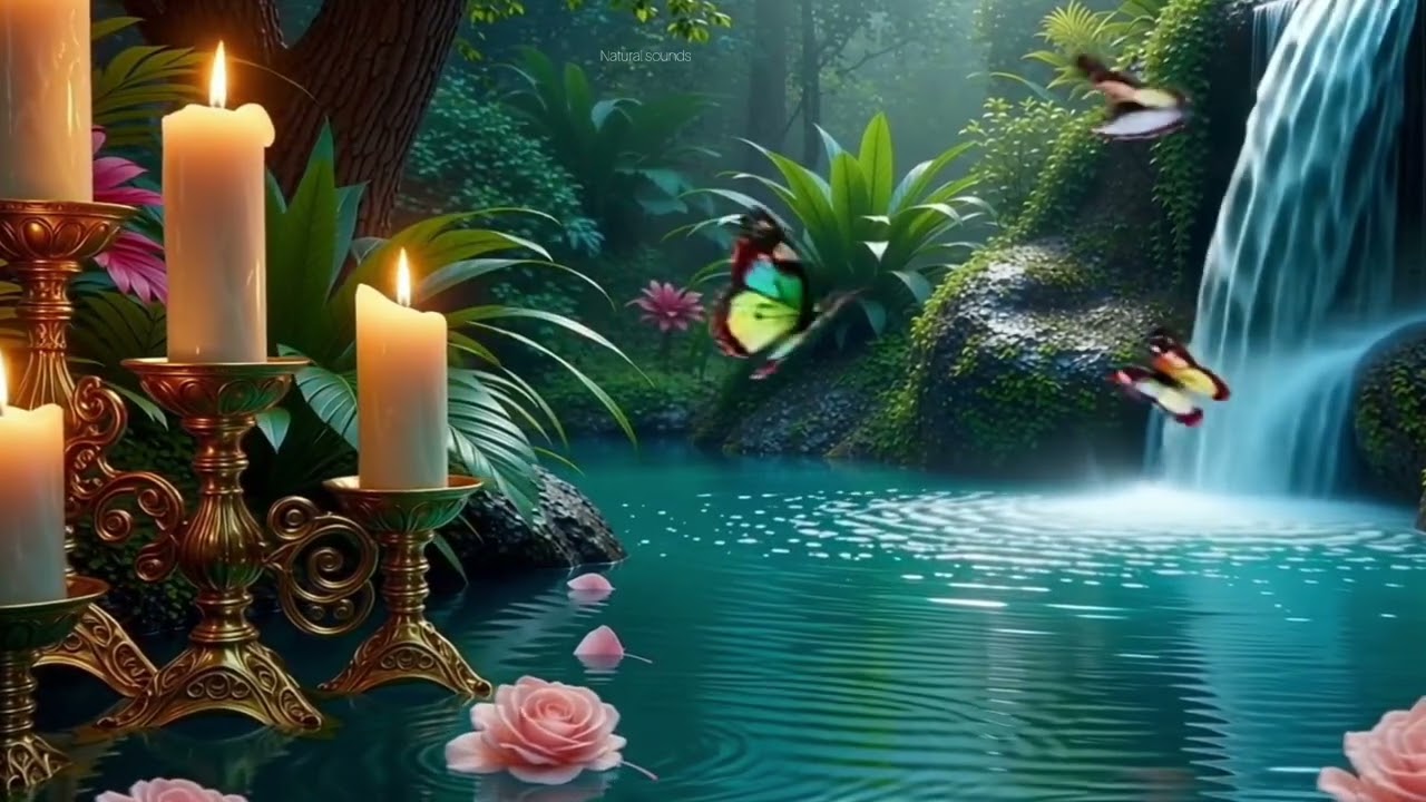 Enchanted Waterfall Sleep Ambience | Calming Music + Birds & Water Sounds (8K Ultra Realistic)